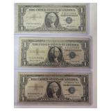 Three $1  Silver Certificates 1957, 57 A, & 57 B