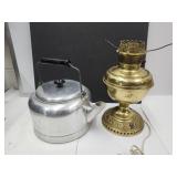 Aluminum Kettle, & B & H Electrified Lamp