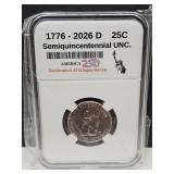 New 2026 D Declaration of Independence UNC Quarter