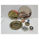 Antique Brass Magnifier, Brass Plate, VTG Tins, +