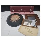Metal Wall Clock 14" W, Mirror, Wall Hooks +