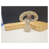 Sea Shell Wall Mirror 14" & Dresser Boxes W Vase