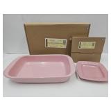 Longaberger Pink Baker 9x15 1/2", & Bread Plate