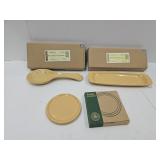 Yellow Longaberger Spoon Rest, Olive Dish, & Coasr