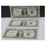 (3) 1957 Blue Seal 1 Dollar Currency Notes Crisp