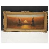 VTG  Framed Artby Henry Hadland Hadland 23 x11"H