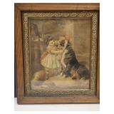 Antique Framed Art Victorian Girl & Dog 14.5 x16"