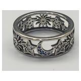 New 925 Silver Moon & Stars Ring Sz 8