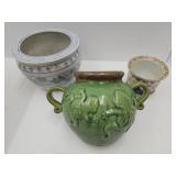 3 Planters  up to 9.5 x 7" h , Frog Plater  +