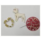 3 Vintage Brooches French Bulldog +