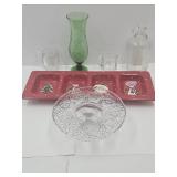 Glass Pie Plate, Creamer, Vase +