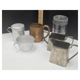 Crown Pt Jar, Silver Plate Creamers, Metal Shaker+