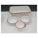 Porcelain Enamel Bowls, Cup & 12" PAn