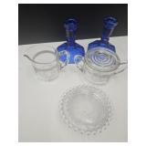 Cobalt Candle Holders & VTG Glass Lot