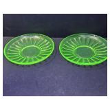 2 Green Uranium Glass Saucers