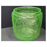 Green Depression Urnaium Glass Cracker Bowl 5.5"H