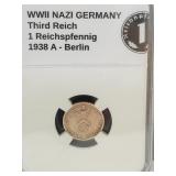 1938 A WWII Germany (1pf) Bronze Coin