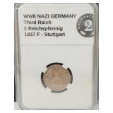 1937 F WWII Germany (2pf) Bronze Coin