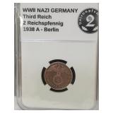 1938 A WWII Germany (2pf) Bronze Coin