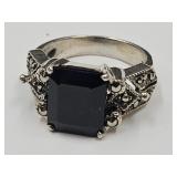 925 Sterling Silver Ring Sz 7.5 W Onyx