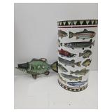Metal Fish Trash Can 10.5x19" H & Metal Fish