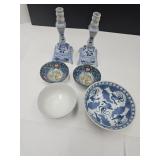 Blue & White Candle Holders, Bowls + Oriental