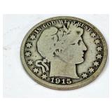 1915  Silver Barber Half Dollar Coin