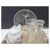 Indiana Glass relish tray Misical Teapot glasses