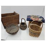 Primitive Americana Stool, Crate, & Baskets