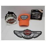Harley Davidson 11" Patch, Hat & Sealed Cards, Tin