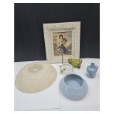 VTG Ceiling Light, Pottery Vase, Frame,  Craddle +