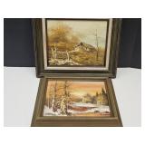 2 Vintage Oil on Canvas Art Framed 12 x10 & 14"w