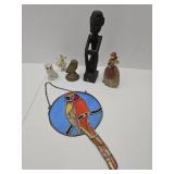 Tribal Statue 12"H & brass owl, +