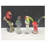 3 Glass Art Birds & Parrot Statue 7 -9 "H