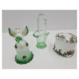 VTG glass basket dresser box & angel bell