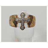 Gold Oven Sterling Silver Cross Ring Sz 8