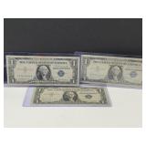 Three $1 Silver Certificates 1957, 57A, 57B