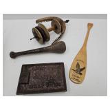 Primitive  Wood Spin Bobbin, Cast Pestle +