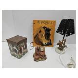 13"H Horse Lamp, Wood Scrapbook Cover, +