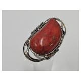 Sterling Silver Red Coral Ring Sz 8.5