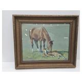 Art - Mare & Foal 25"W, C Willuiams, MCM Frame