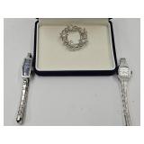 Genuine Pearl Brooch & 2 Ladies