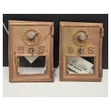 2 Antique U.S. Post Office Brass Mailbox Door 5.5"