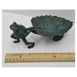Cast Iron Frog Pulling a Leaf 8.5" L