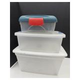 3 Clear Storage Totes,  58 QT & 2 Smallers