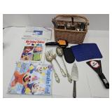 VTG Basket w Flatware, Paper Airplane Kit,, Cake+