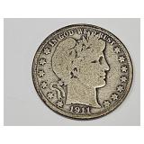 1911 S Silver Barber Half Dollar Coin