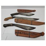 3 Large Knives Marked VIC With Wood Sheaths