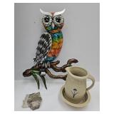 Metal OWl Art 16" Stoneware Pitcher 6.25"H