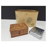 VTG Cigarette Case 4 1/4" w Wood Box & Desk Can